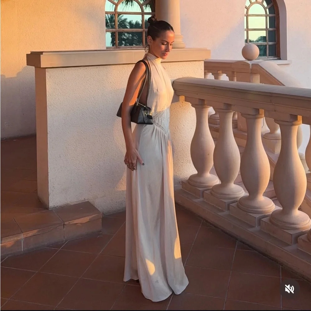 🆕(NWT) ZARA **VIRAL** Embroidered & Sequin Satin Midi/Maxi Dress. Size MEDIUM - Picture 9 of 16